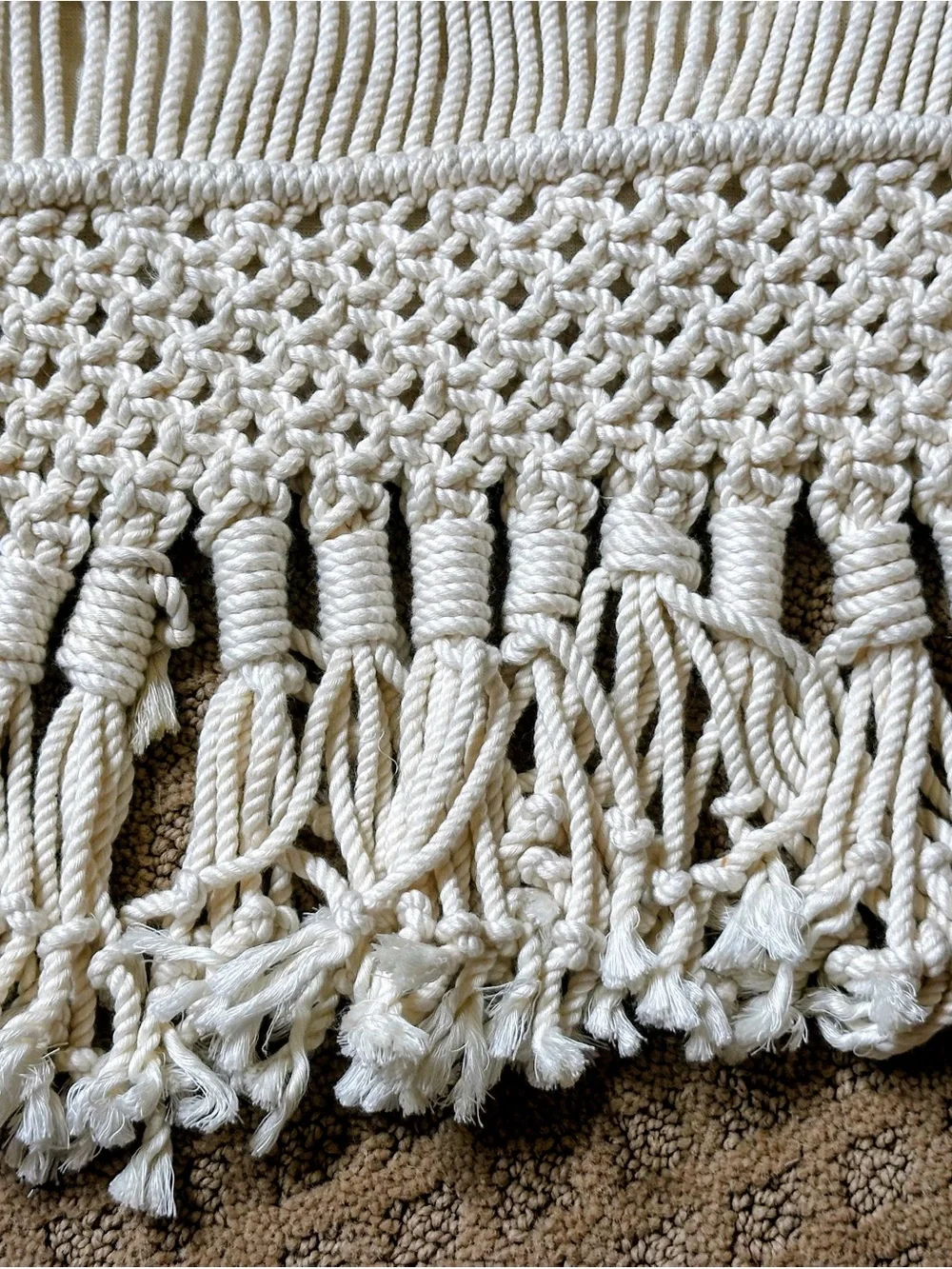 Boho Macramé purse with Wooden Ring handles - Cream
